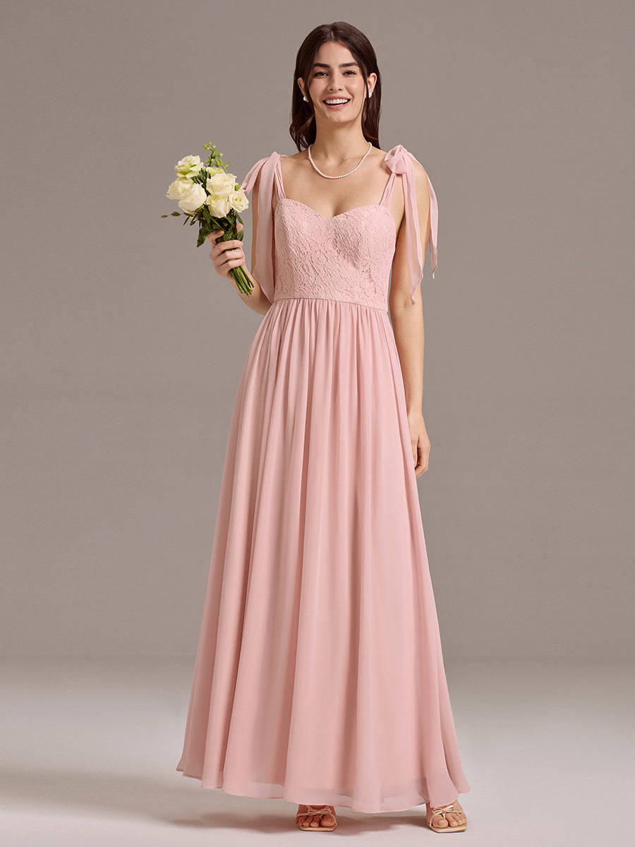 Robe de demoiselle d'honneur en mousseline de soie et dentelle à dos nu #Couleur_Rose