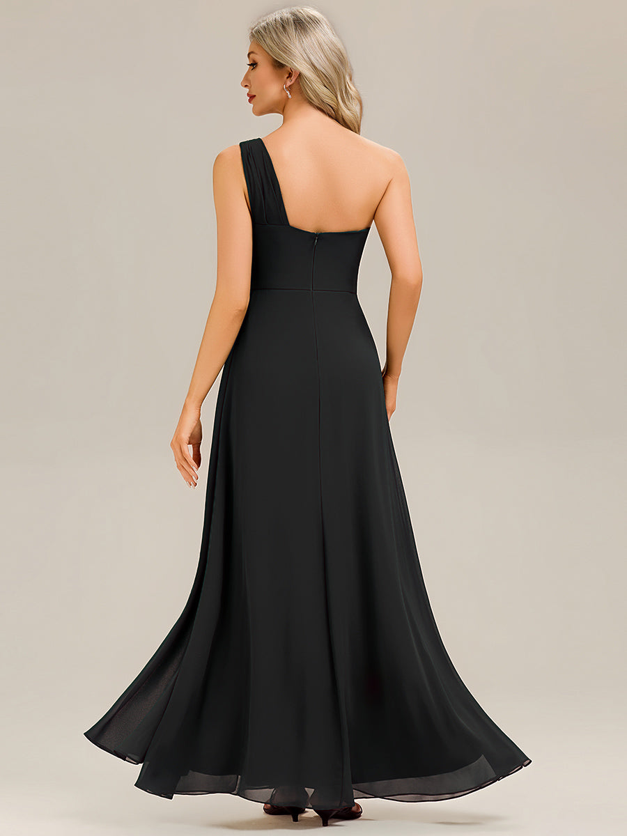 Robe midi sans manches asymétrique avec des rubans fluides rassemblés Robe de demoiselle d'honneur #Couleur_Noir