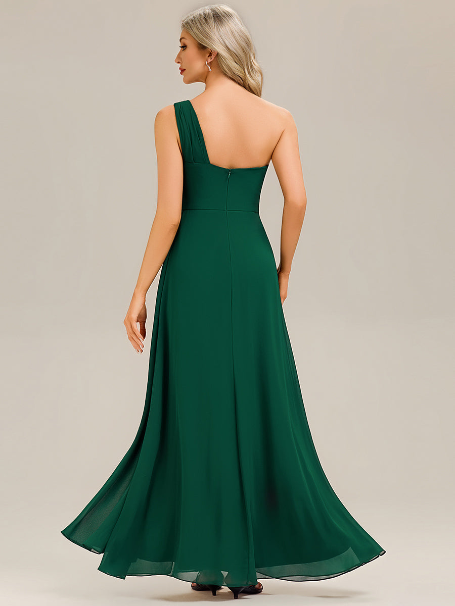 Robe midi sans manches asymétrique avec des rubans fluides rassemblés Robe de demoiselle d'honneur #Couleur_Vert Fonce