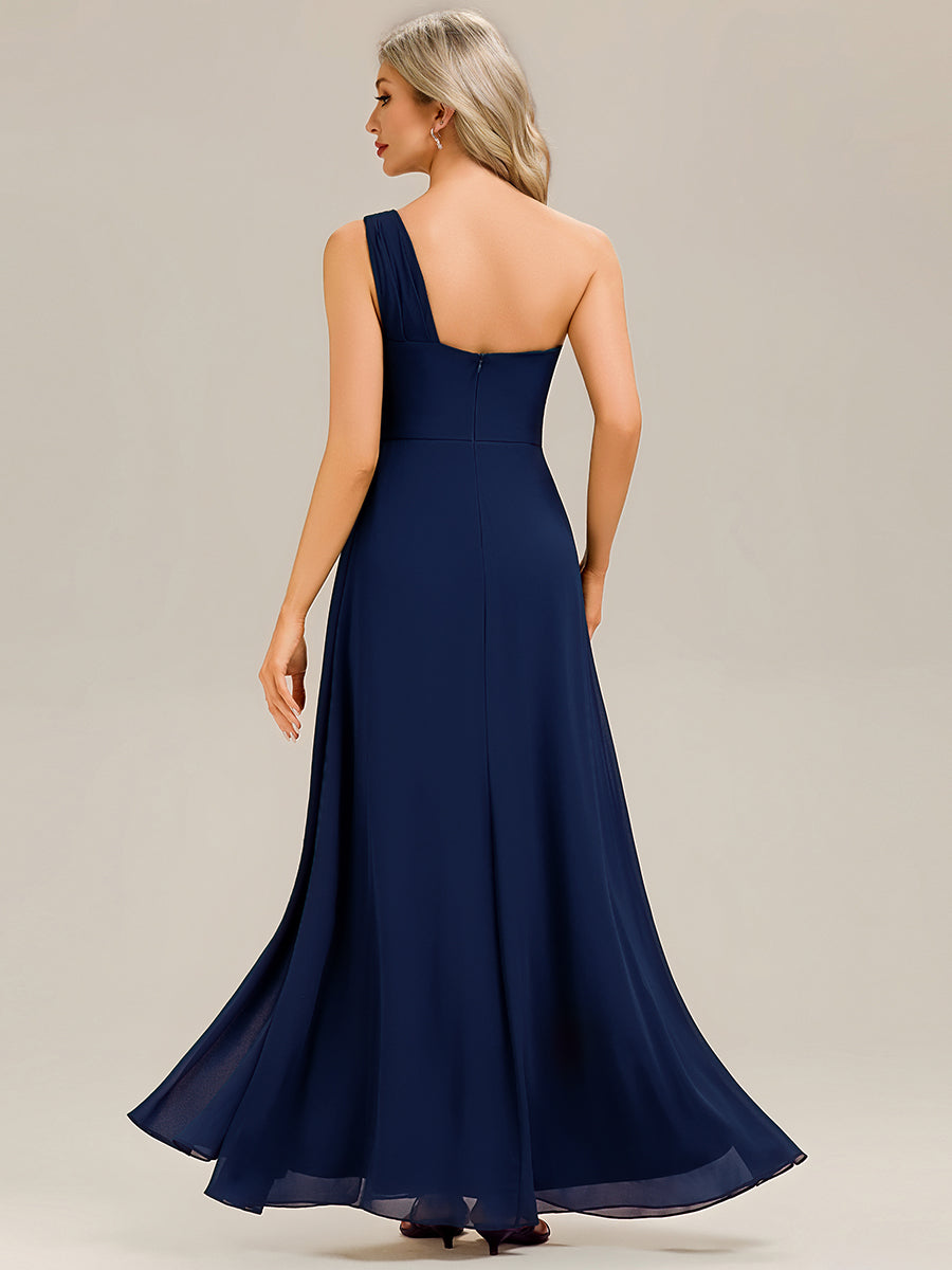Robe midi sans manches asymétrique avec des rubans fluides rassemblés Robe de demoiselle d'honneur #Couleur_Bleu Marine