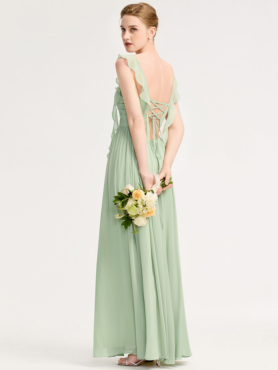 Robe d'invité de mariage trapèze en mousseline fluide à encolure ronde et longueur au genou #Couleur_Menthe Verte