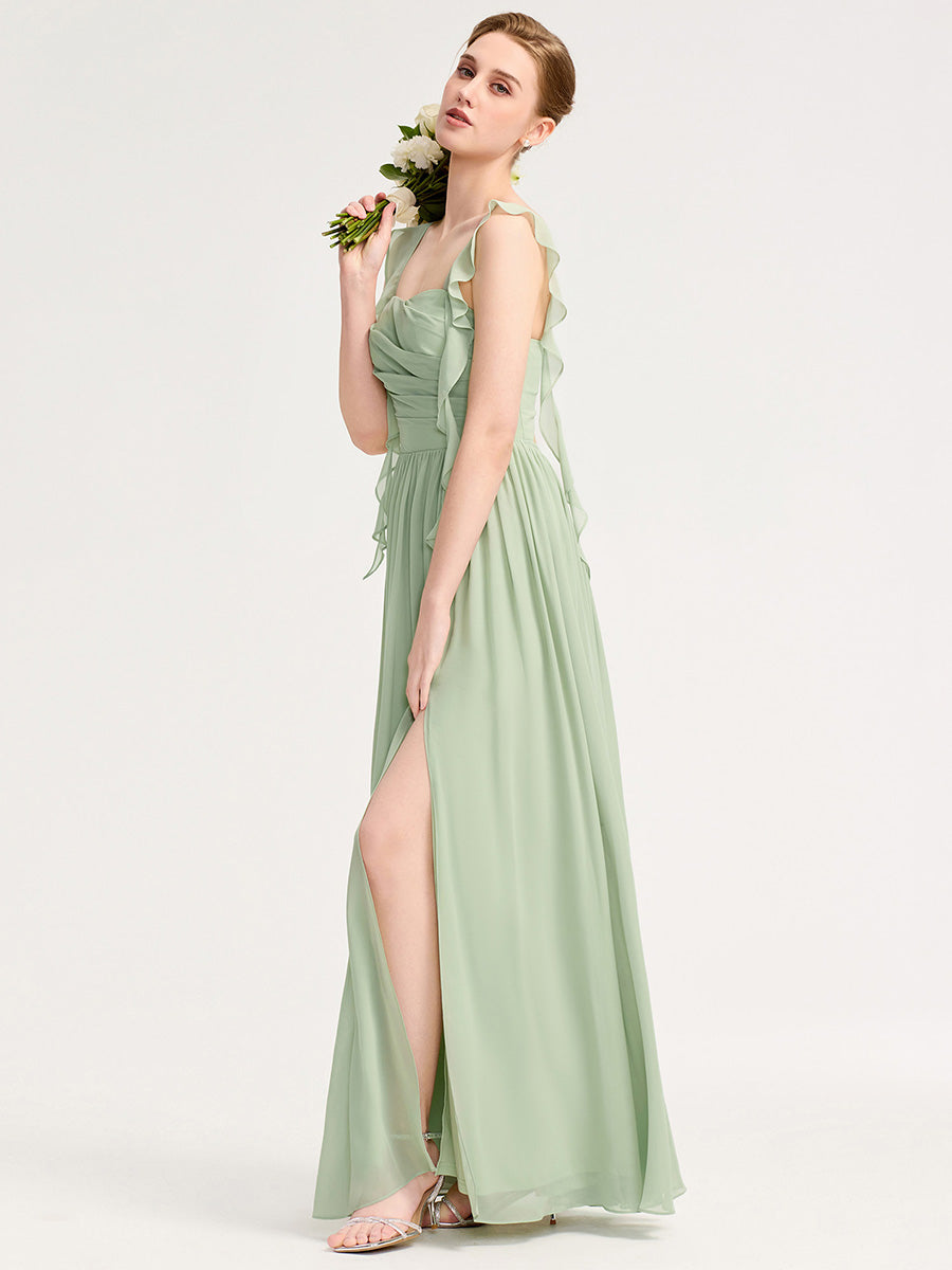 Robe d'invité de mariage trapèze en mousseline fluide à encolure ronde et longueur au genou #Couleur_Menthe Verte