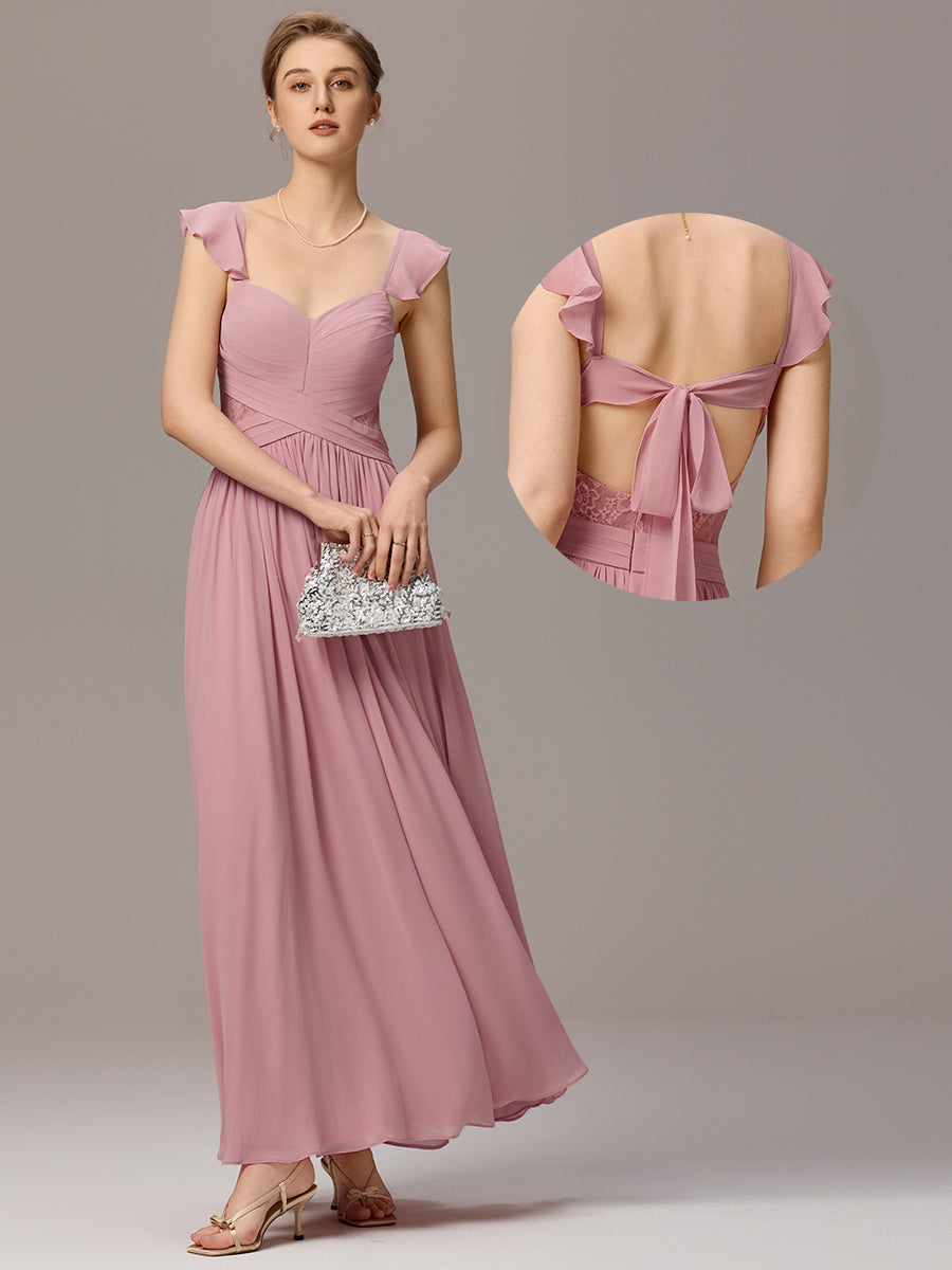 Robe de demoiselle d'honneur trapèze à bretelles croisées et dos nu #Couleur_Rose fumee