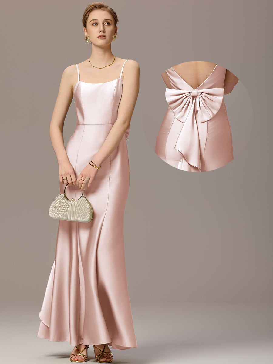 Ever-Pretty Robe Demoiselle D'Honneur Satin Fendu Col Carré Bretelles Plissées ES02330-P - Élégante Et Confortable