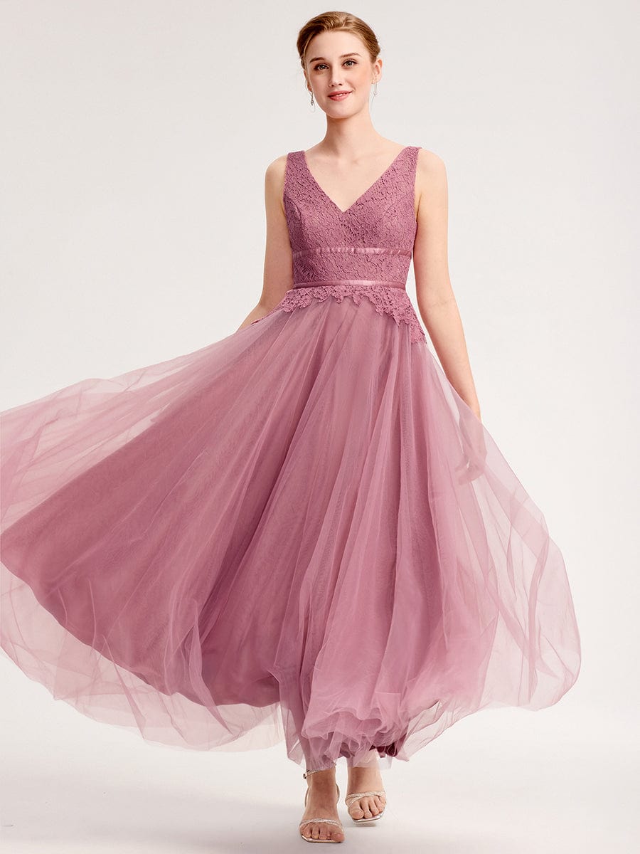 Robe d'invité de mariage trapèze en mousseline fluide à encolure ronde et longueur au genou #Couleur_Orchidee