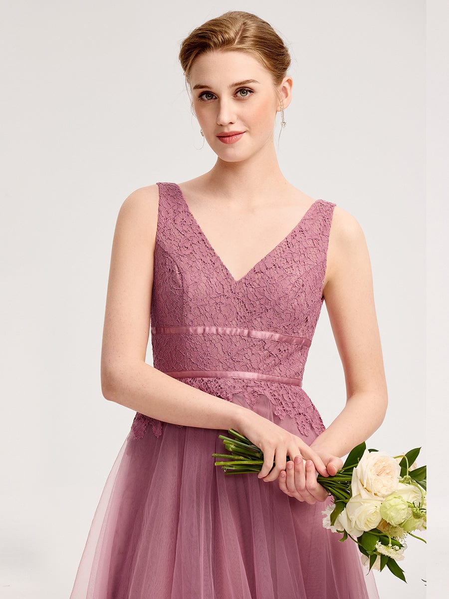 Robe d'invité de mariage trapèze en mousseline fluide à encolure ronde et longueur au genou #Couleur_Orchidee