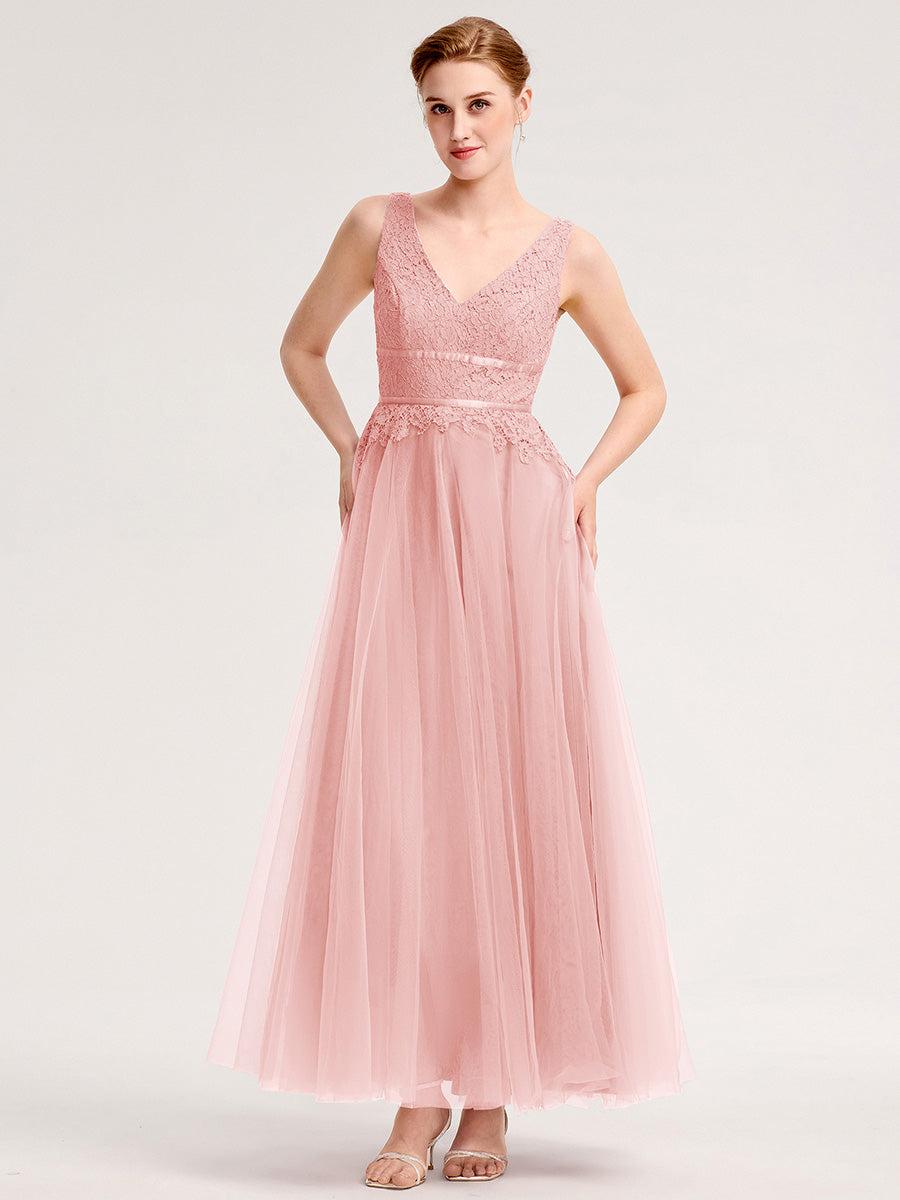 Robe d'invité de mariage trapèze en mousseline fluide à encolure ronde et longueur au genou #Couleur_Rose