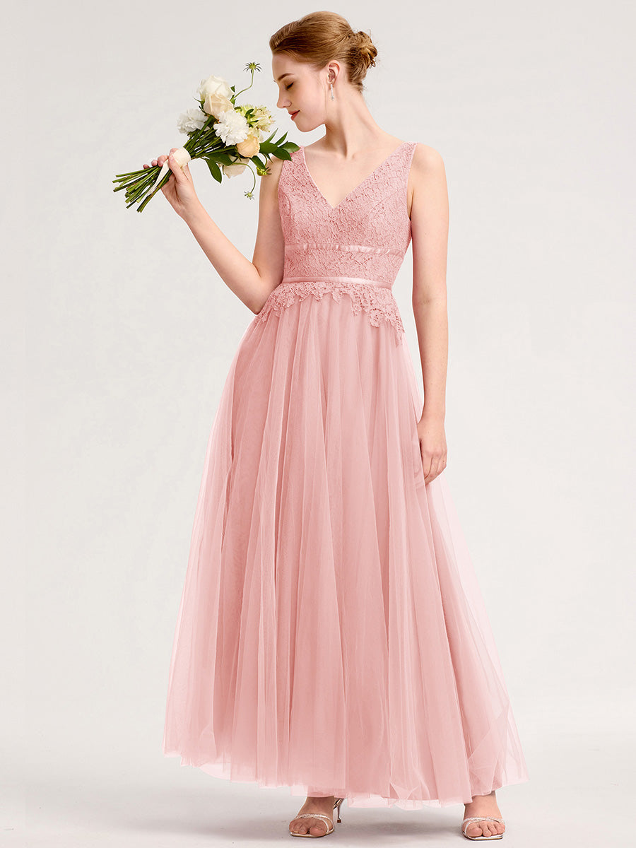 Robe d'invité de mariage trapèze en mousseline fluide à encolure ronde et longueur au genou #Couleur_Rose