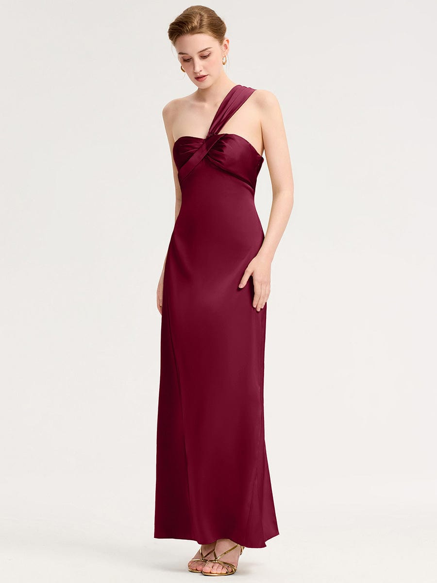 Robe d'invité de mariage trapèze en mousseline fluide à encolure ronde et longueur au genou #Couleur_Bordeaux
