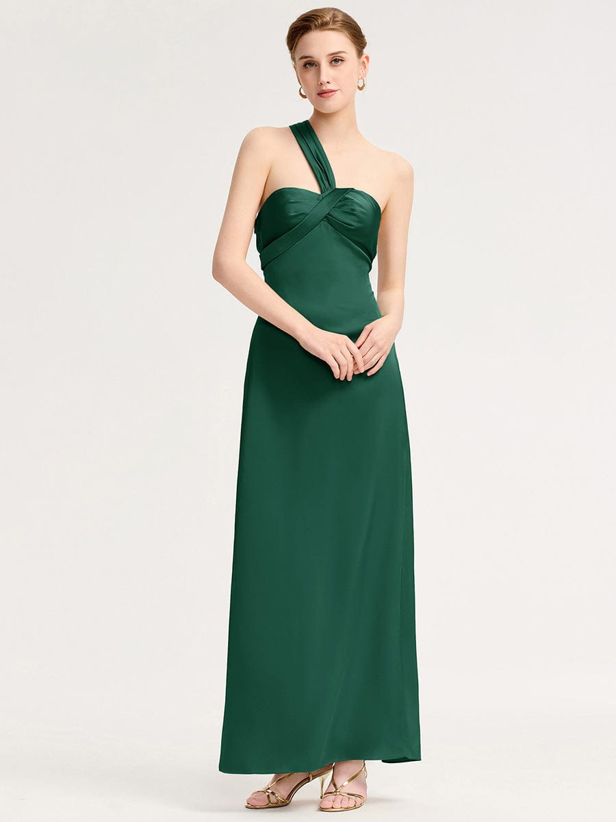 Robe d'invité de mariage trapèze en mousseline fluide à encolure ronde et longueur au genou #Couleur_Vert Fonce