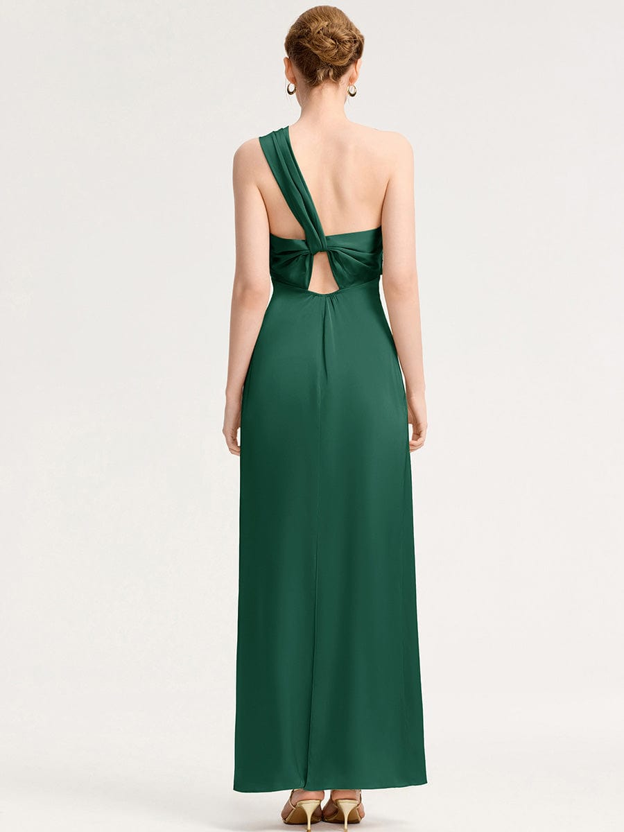 Robe d'invité de mariage trapèze en mousseline fluide à encolure ronde et longueur au genou #Couleur_Vert Fonce