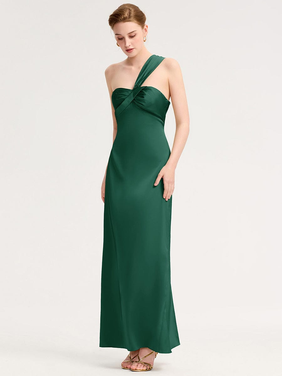 Robe d'invité de mariage trapèze en mousseline fluide à encolure ronde et longueur au genou #Couleur_Vert Fonce