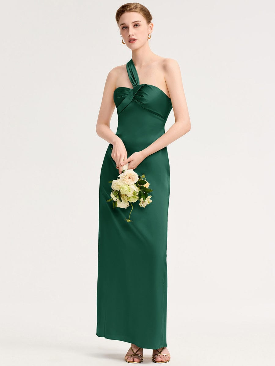 Robe d'invité de mariage trapèze en mousseline fluide à encolure ronde et longueur au genou #Couleur_Vert Fonce