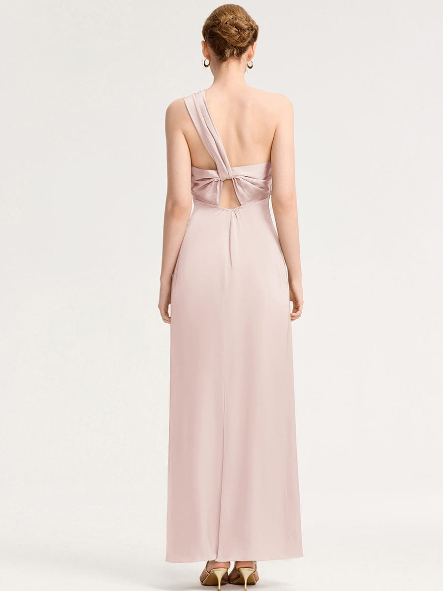 Robe d'invité de mariage trapèze en mousseline fluide à encolure ronde et longueur au genou #Couleur_Rose