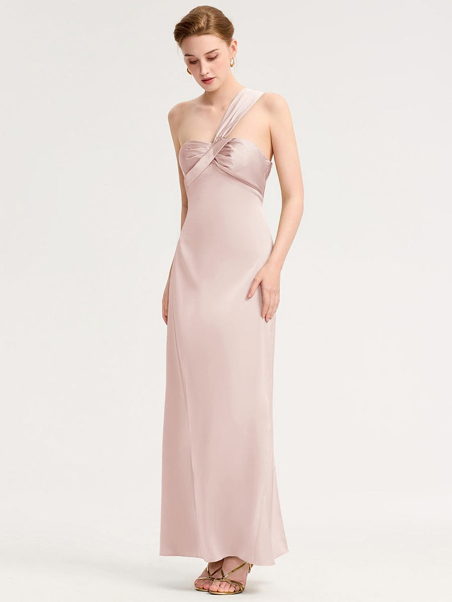 Robe d'invité de mariage trapèze en mousseline fluide à encolure ronde et longueur au genou #Couleur_Rose