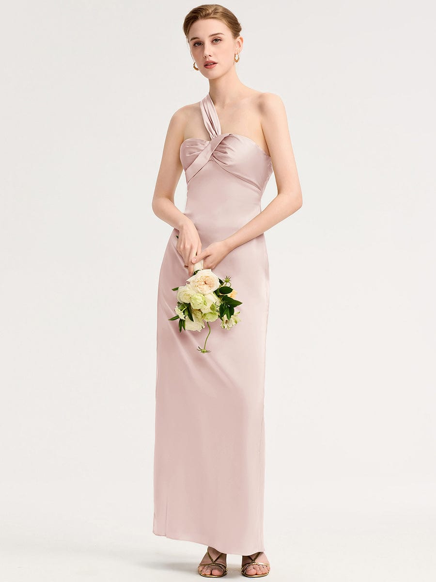 Robe d'invité de mariage trapèze en mousseline fluide à encolure ronde et longueur au genou #Couleur_Rose