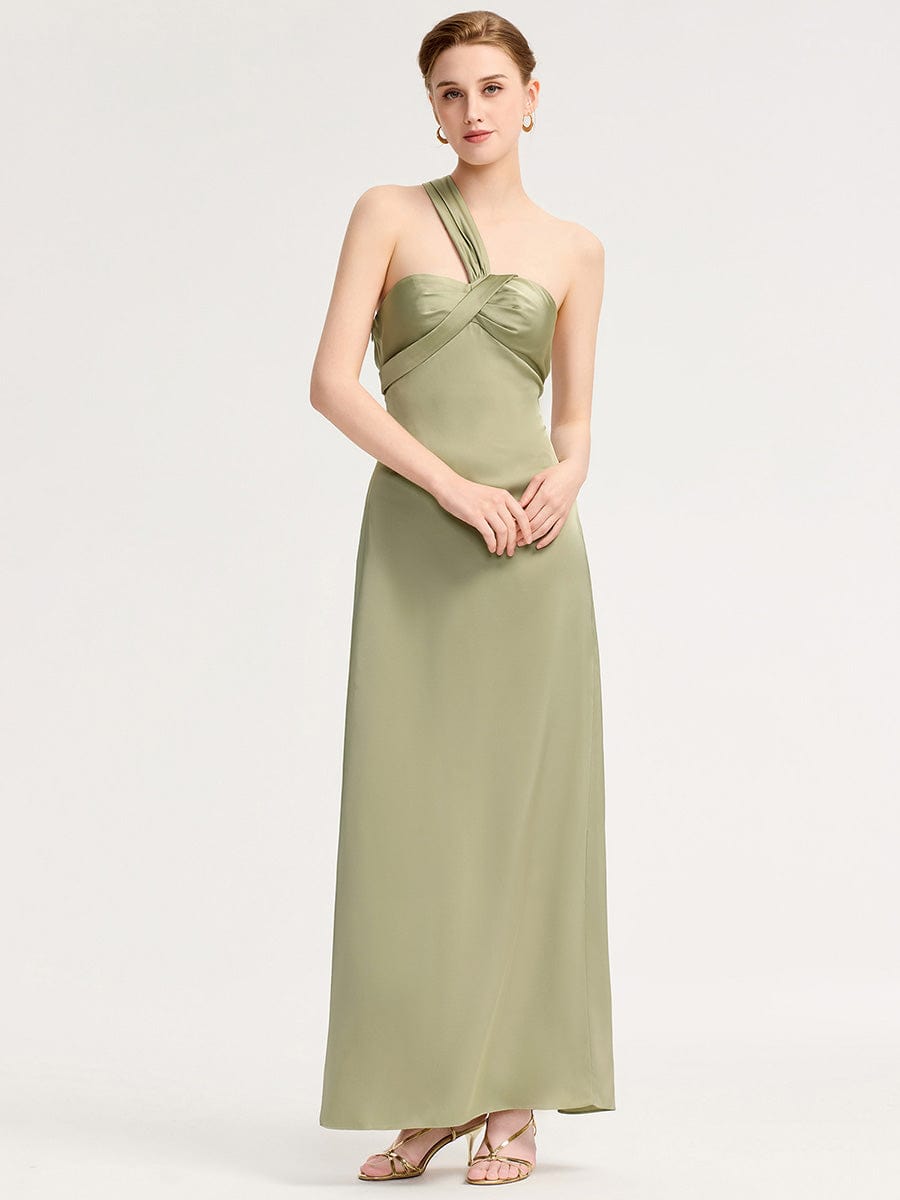 Robe d'invité de mariage trapèze en mousseline fluide à encolure ronde et longueur au genou #Couleur_Vert sauge