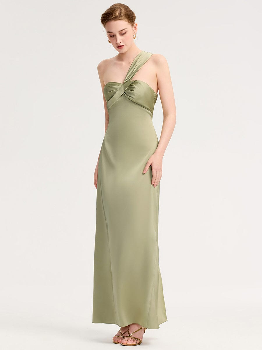 Robe d'invité de mariage trapèze en mousseline fluide à encolure ronde et longueur au genou #Couleur_Vert sauge