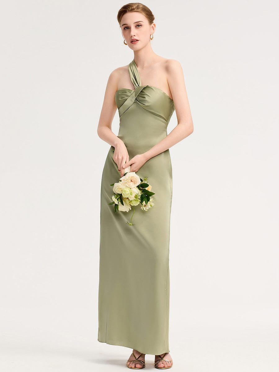 Robe d'invité de mariage trapèze en mousseline fluide à encolure ronde et longueur au genou #Couleur_Vert sauge