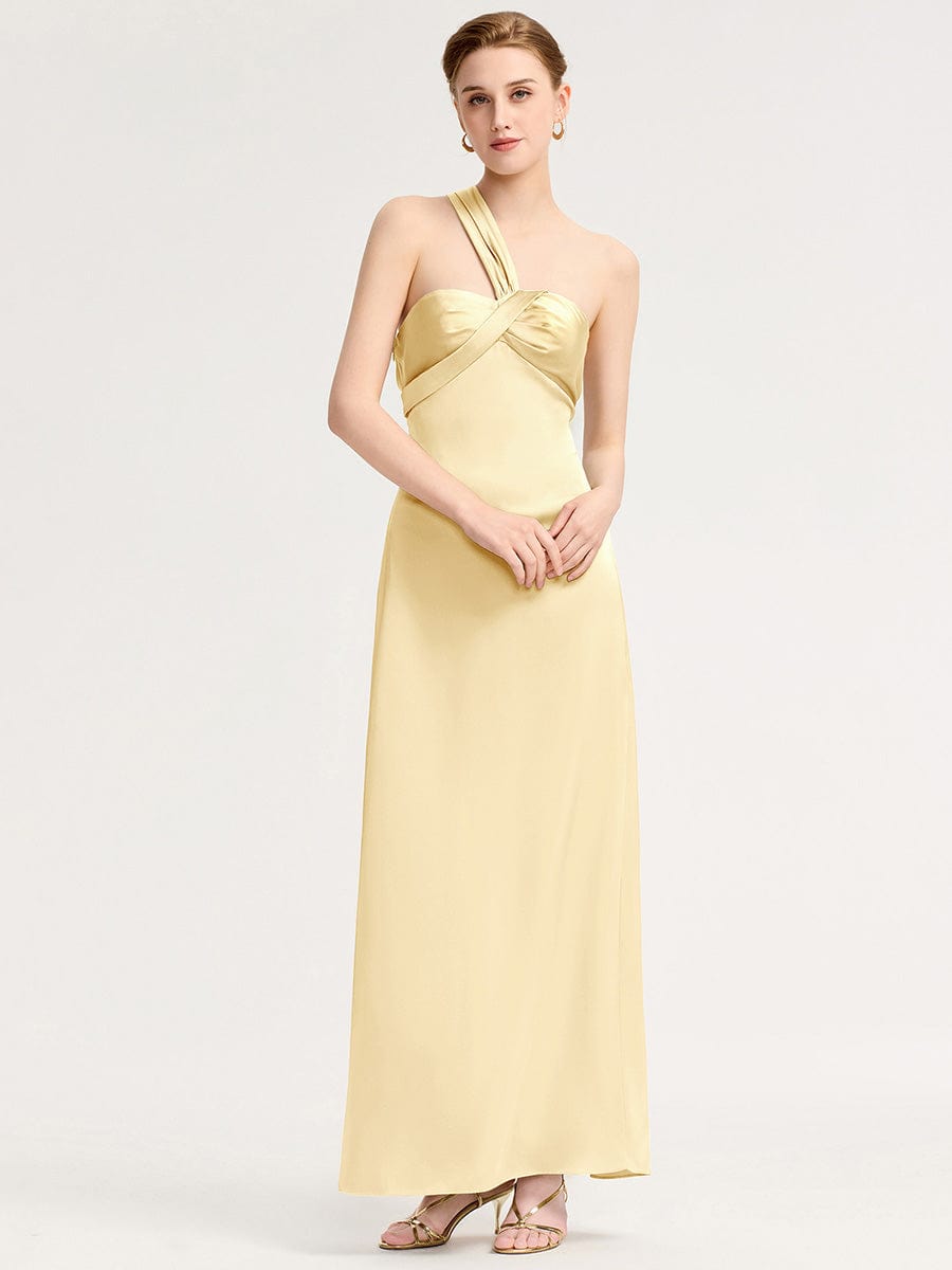 Robe d'invité de mariage trapèze en mousseline fluide à encolure ronde et longueur au genou #Couleur_Jaune