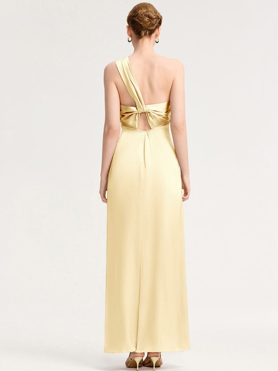 Robe d'invité de mariage trapèze en mousseline fluide à encolure ronde et longueur au genou #Couleur_Jaune