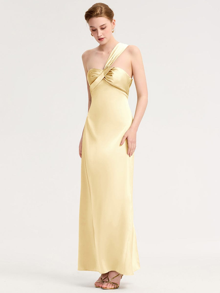 Robe d'invité de mariage trapèze en mousseline fluide à encolure ronde et longueur au genou #Couleur_Jaune