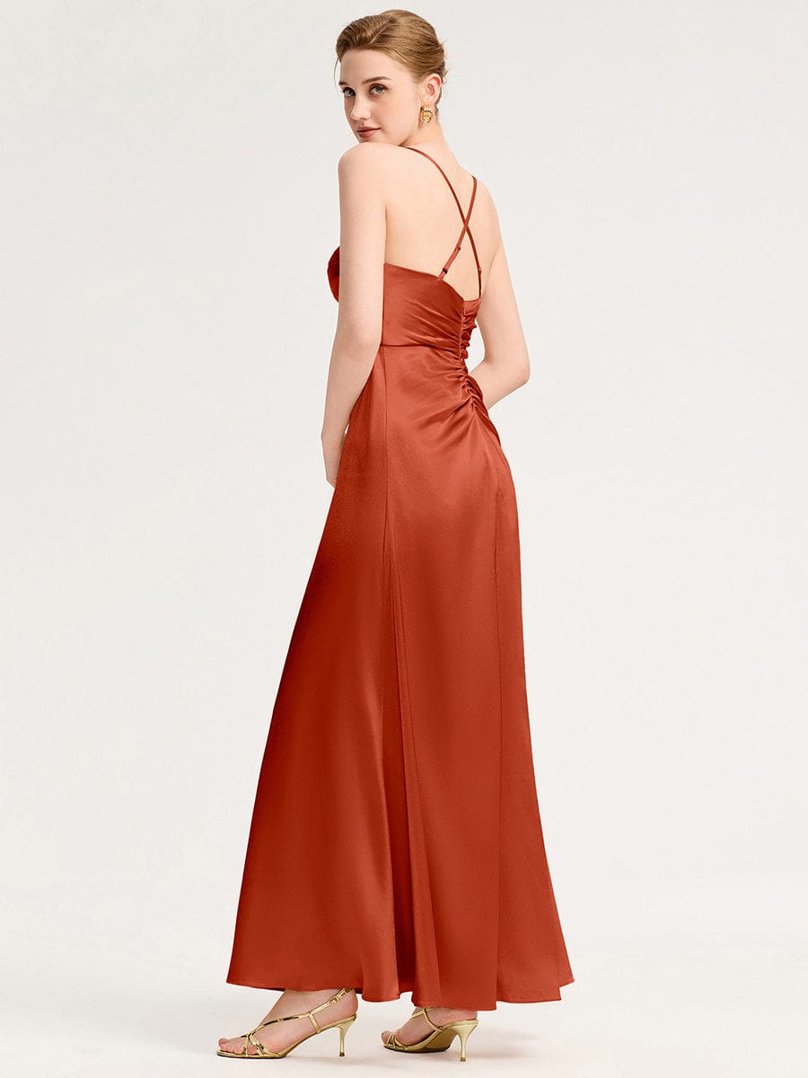 Robe d'invité de mariage trapèze en mousseline fluide à encolure ronde et longueur au genou #Couleur_Burnt Orange