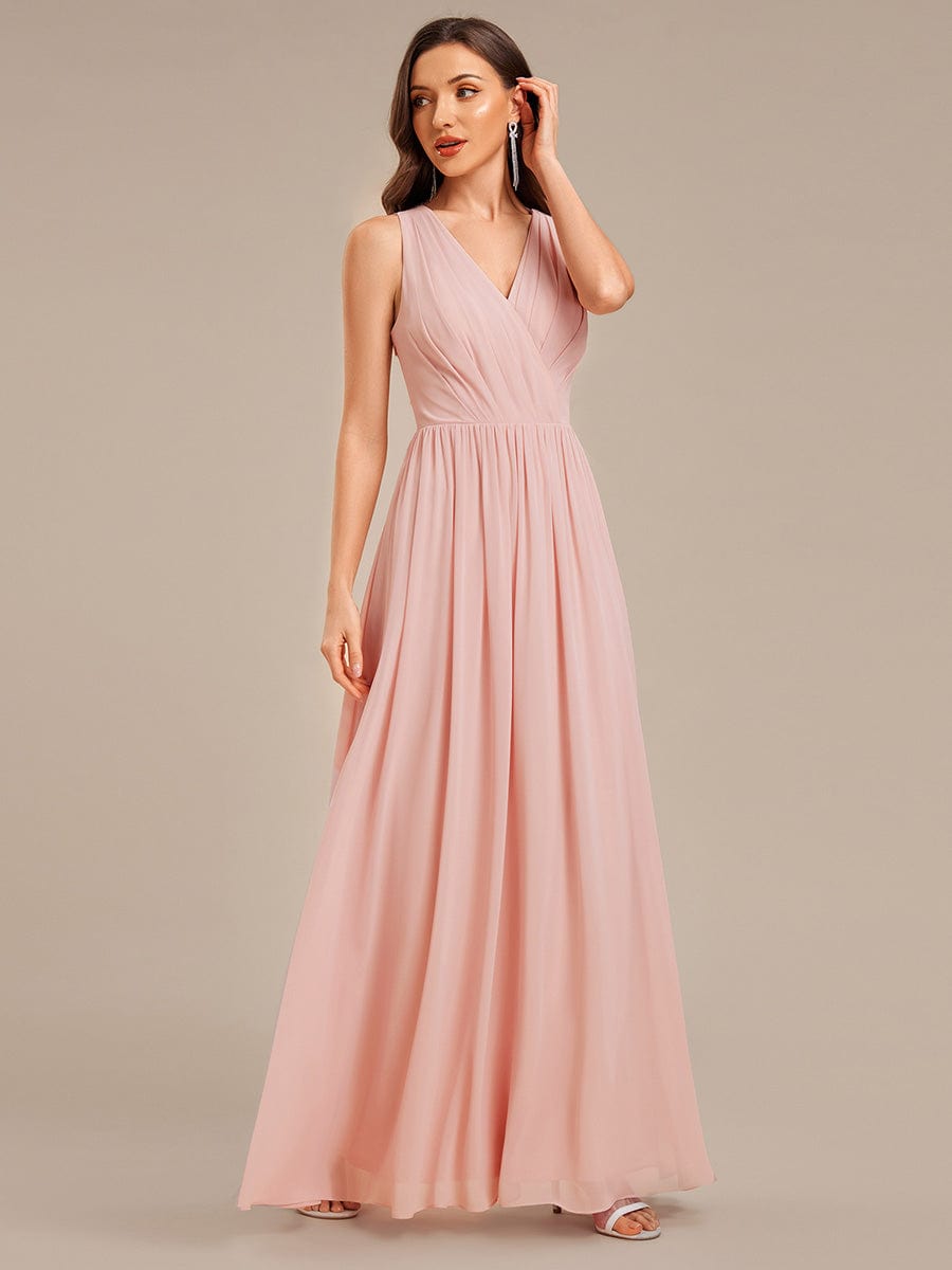 Robe d'invité de mariage trapèze en mousseline fluide à encolure ronde et longueur au genou #Couleur_Rose