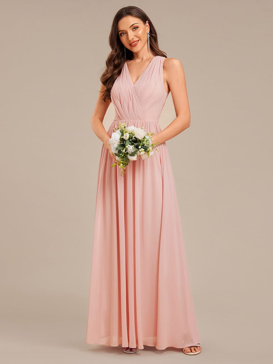 Robe d'invité de mariage trapèze en mousseline fluide à encolure ronde et longueur au genou #Couleur_Rose