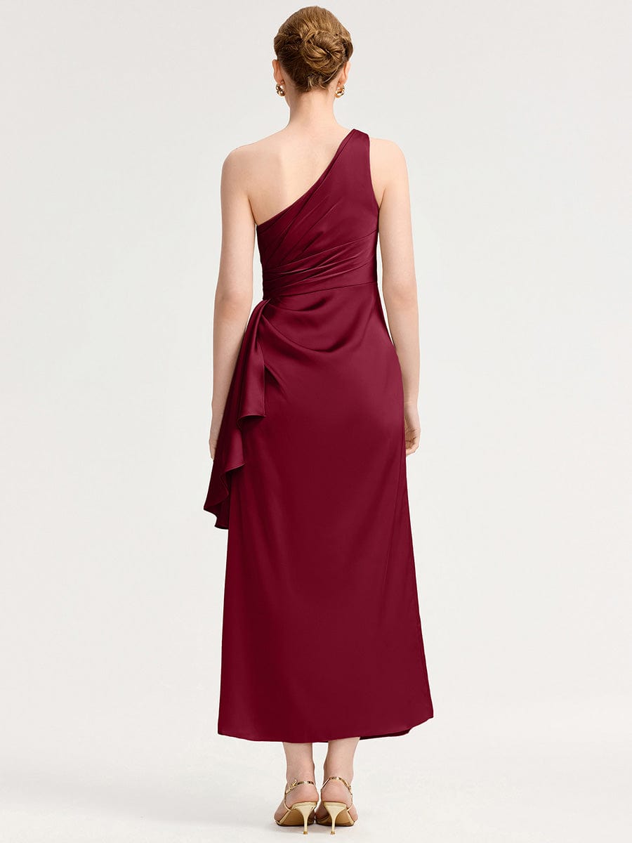 Robe d'invité de mariage trapèze en mousseline fluide à encolure ronde et longueur au genou #Couleur_Bordeaux