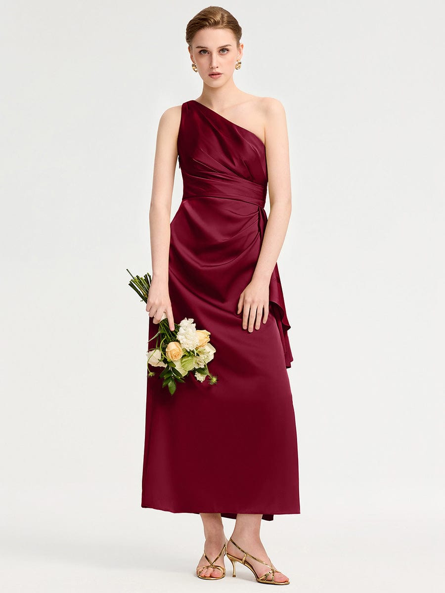 Robe d'invité de mariage trapèze en mousseline fluide à encolure ronde et longueur au genou #Couleur_Bordeaux