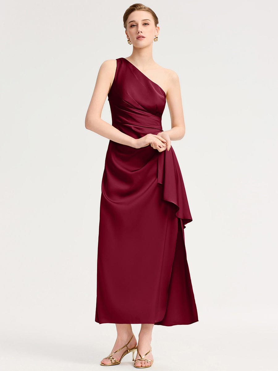 Robe d'invité de mariage trapèze en mousseline fluide à encolure ronde et longueur au genou #Couleur_Bordeaux