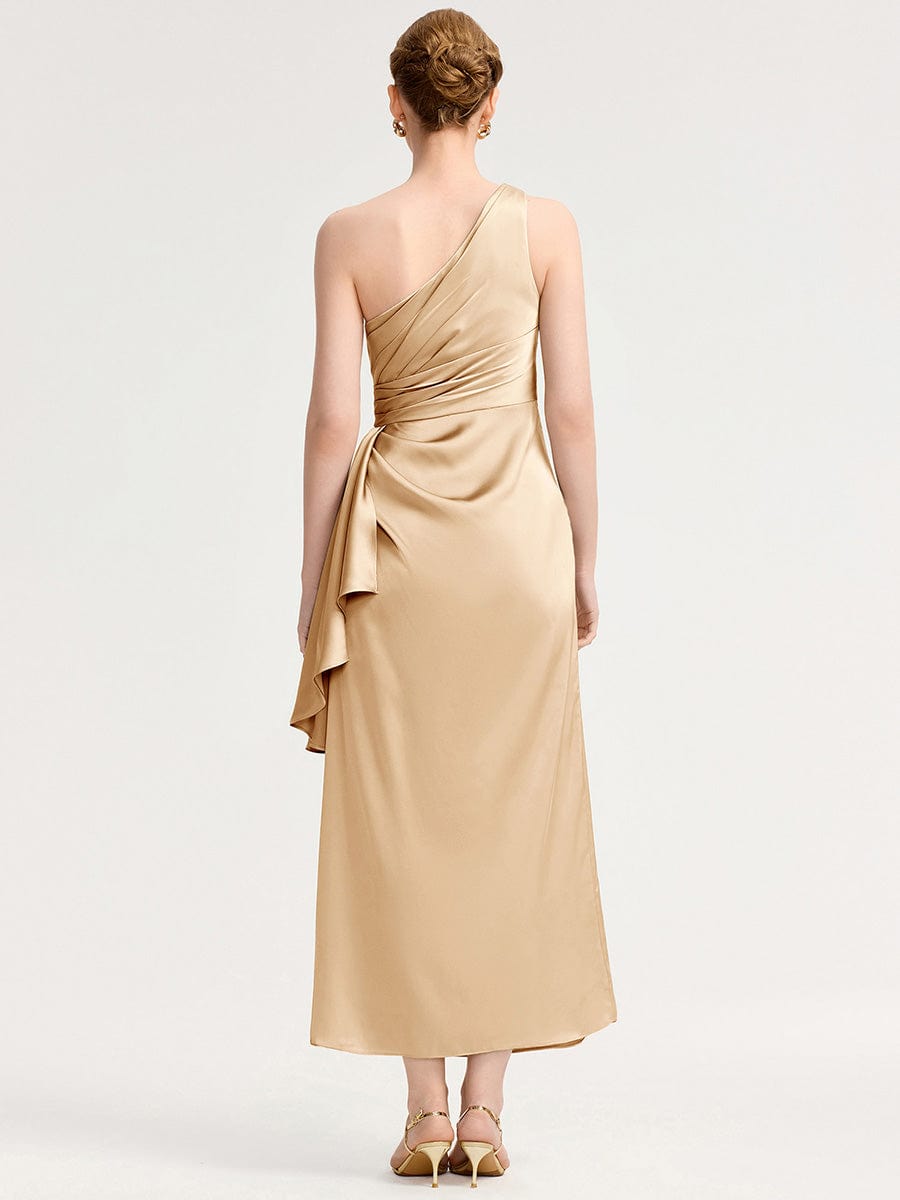 Robe d'invité de mariage trapèze en mousseline fluide à encolure ronde et longueur au genou #Couleur_Charbon