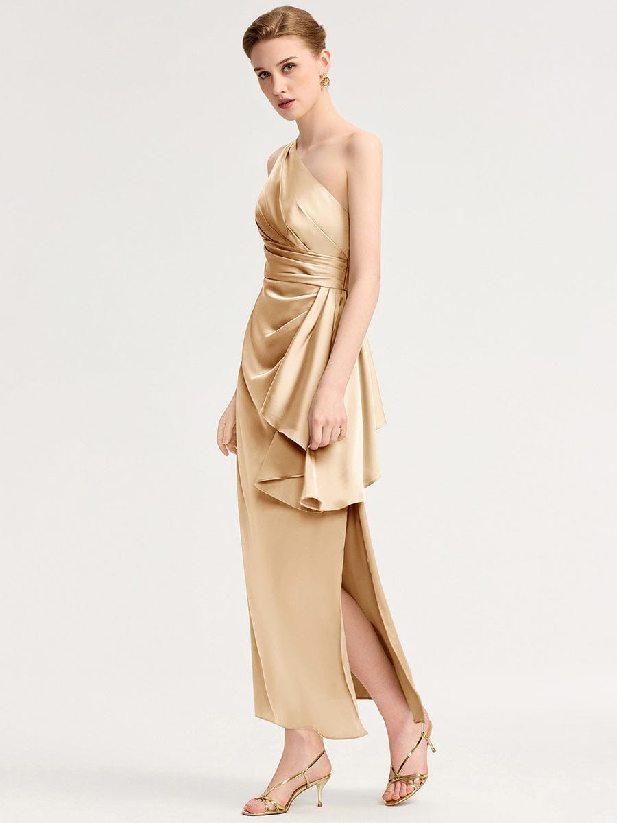 Robe d'invité de mariage trapèze en mousseline fluide à encolure ronde et longueur au genou #Couleur_Charbon