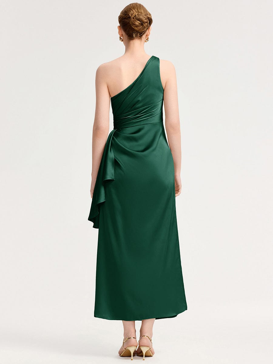 Robe d'invité de mariage trapèze en mousseline fluide à encolure ronde et longueur au genou #Couleur_Vert Fonce