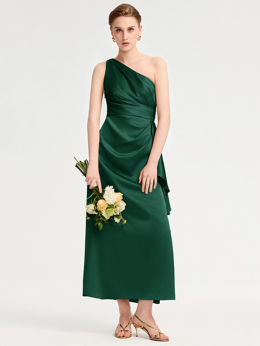 Robe d'invité de mariage trapèze en mousseline fluide à encolure ronde et longueur au genou #Couleur_Vert Fonce