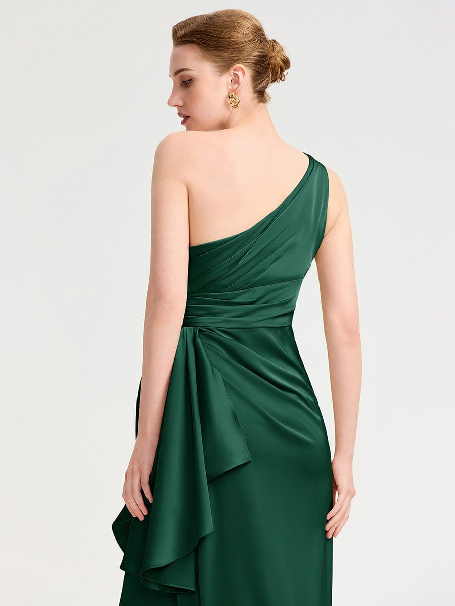 Robe d'invité de mariage trapèze en mousseline fluide à encolure ronde et longueur au genou #Couleur_Vert Fonce