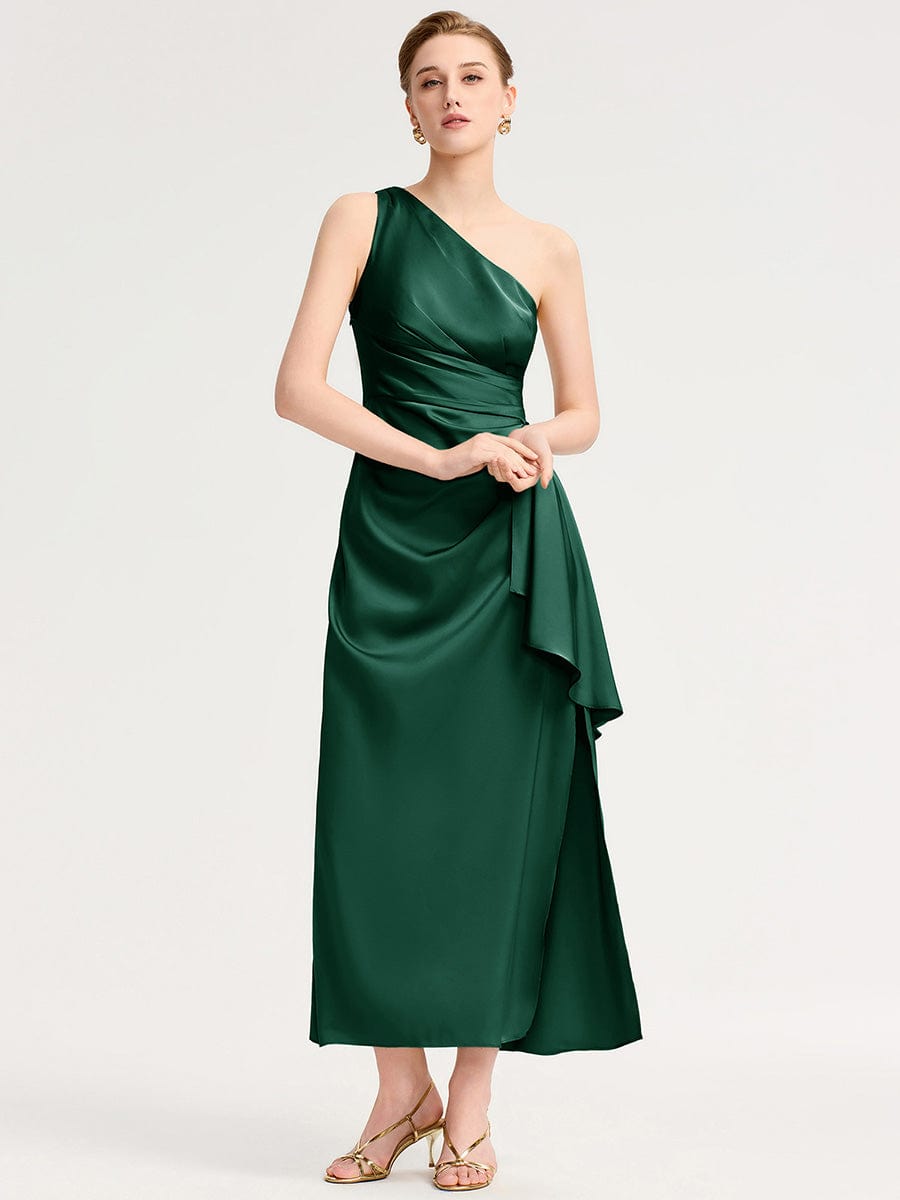 Robe d'invité de mariage trapèze en mousseline fluide à encolure ronde et longueur au genou #Couleur_Vert Fonce
