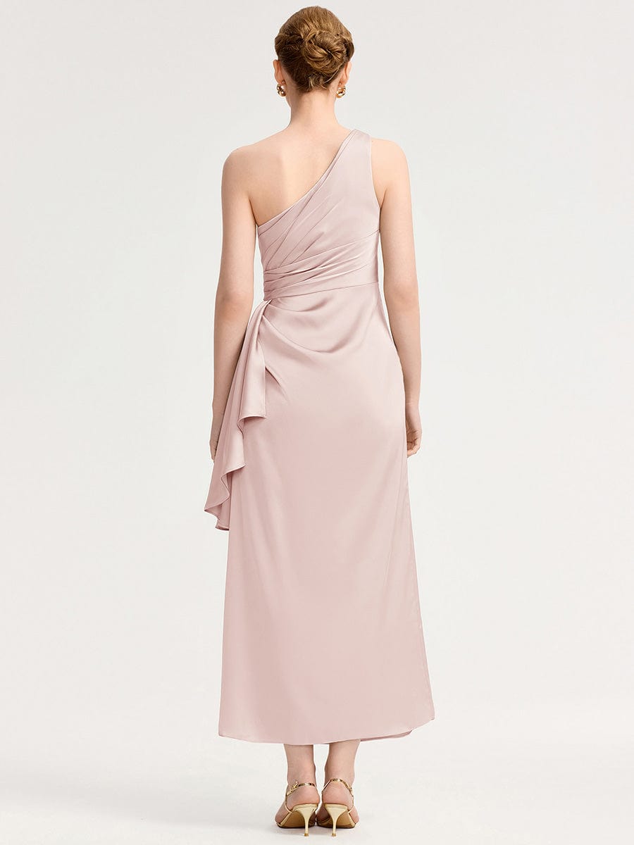 Robe d'invité de mariage trapèze en mousseline fluide à encolure ronde et longueur au genou #Couleur_Rose