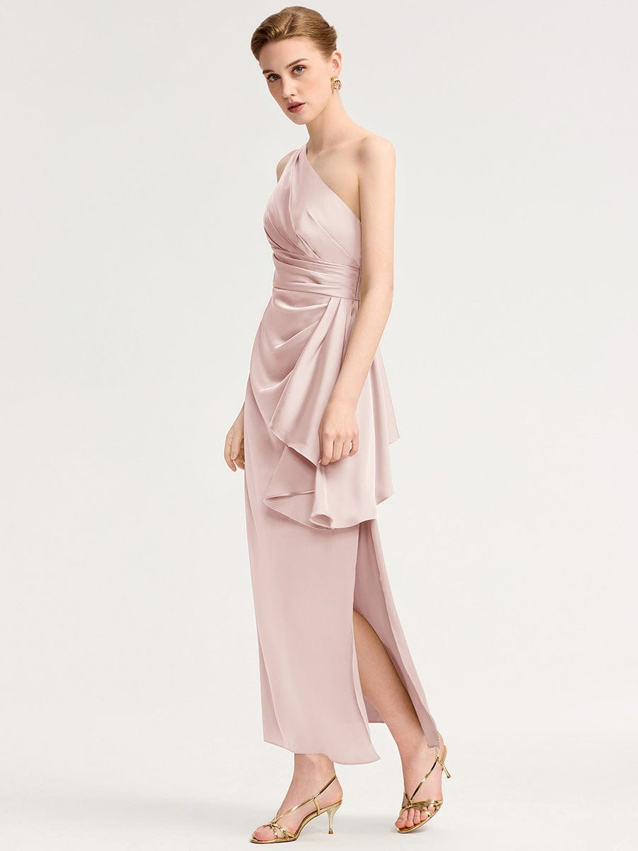 Robe d'invité de mariage trapèze en mousseline fluide à encolure ronde et longueur au genou #Couleur_Rose