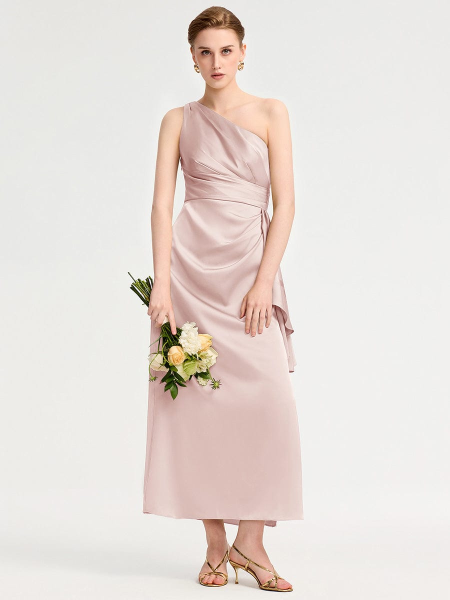 Robe d'invité de mariage trapèze en mousseline fluide à encolure ronde et longueur au genou #Couleur_Rose