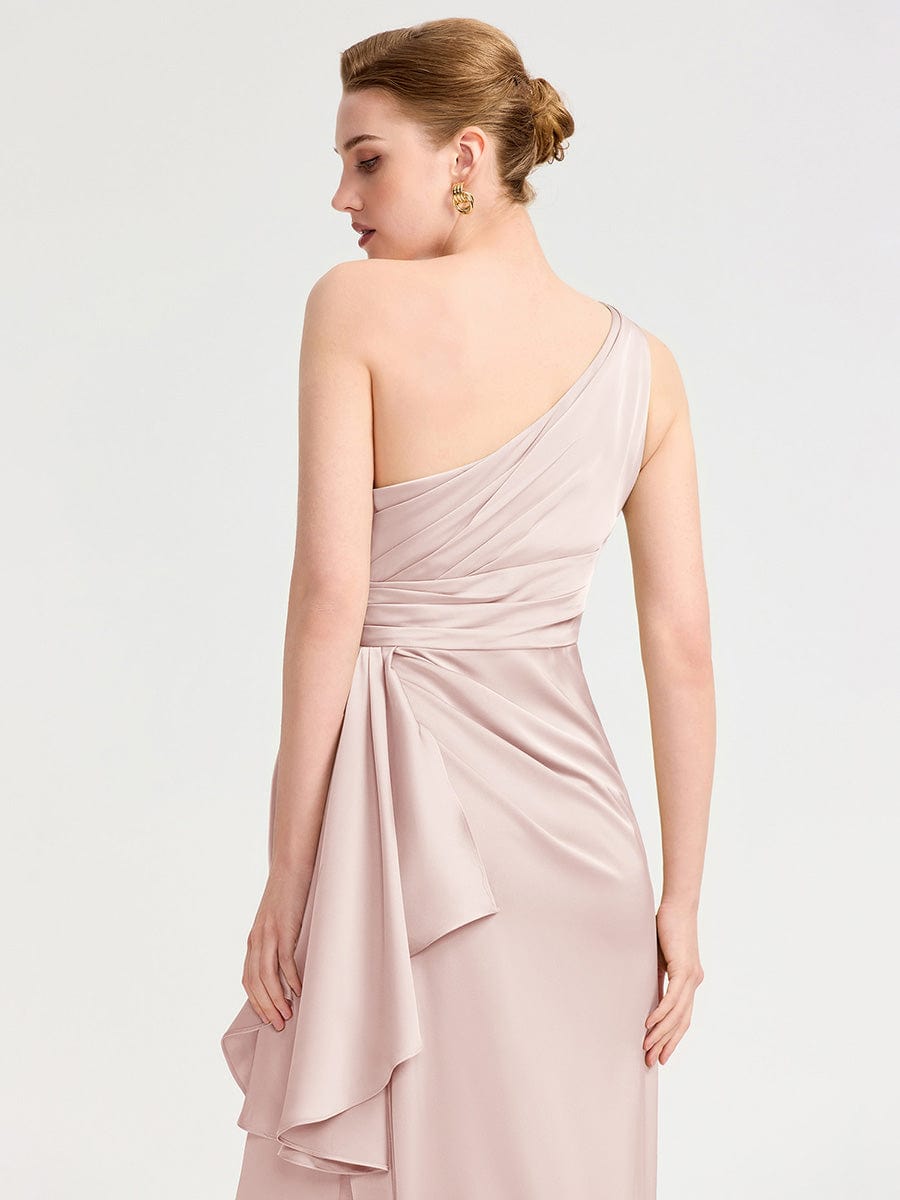 Robe d'invité de mariage trapèze en mousseline fluide à encolure ronde et longueur au genou #Couleur_Rose