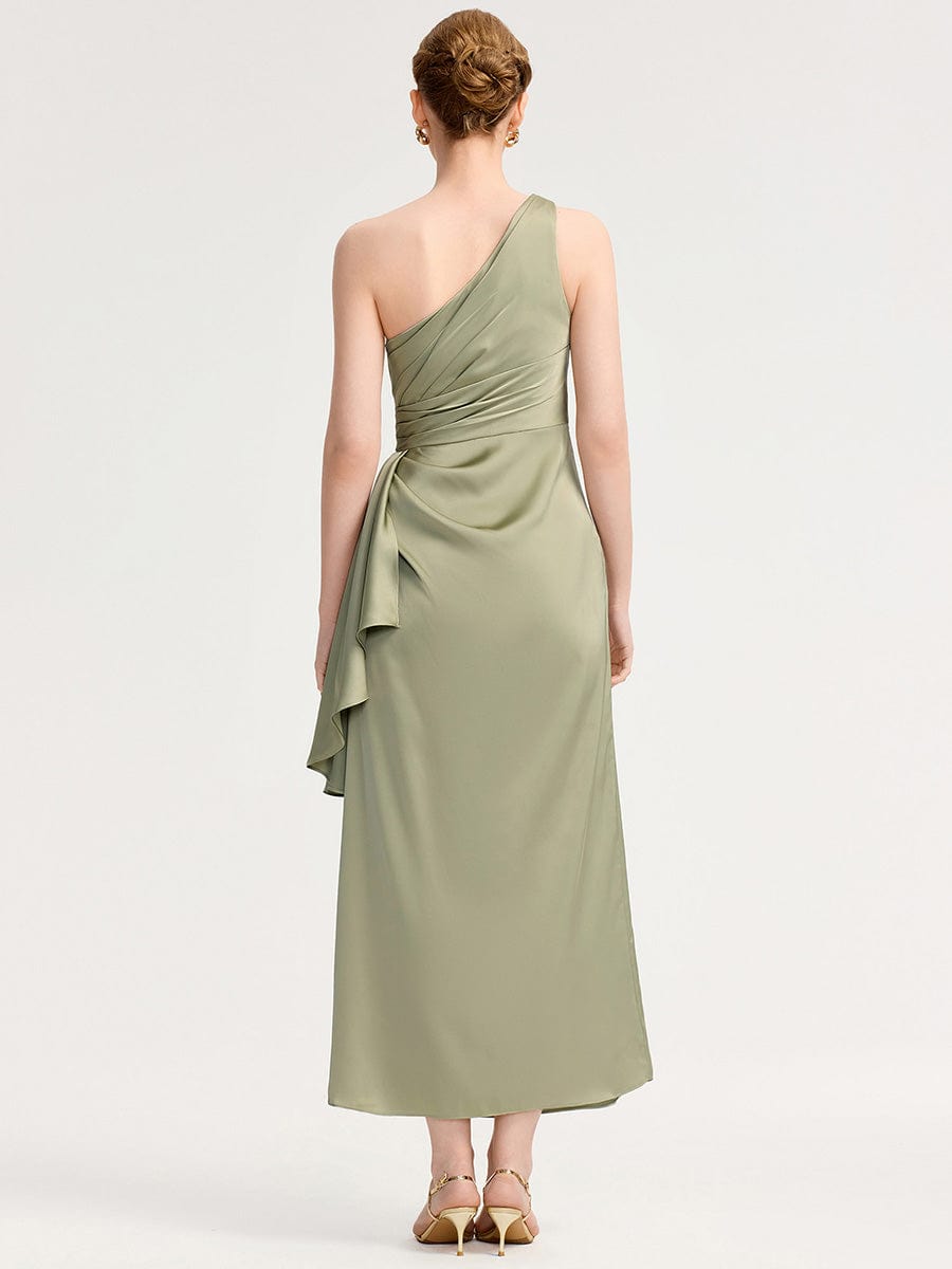 Robe d'invité de mariage trapèze en mousseline fluide à encolure ronde et longueur au genou #Couleur_Vert sauge