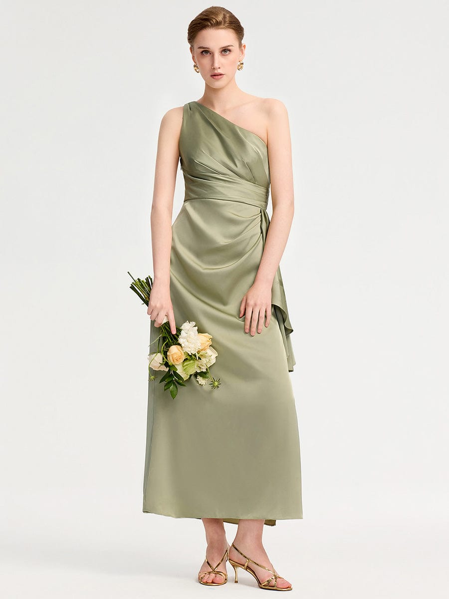 Robe d'invité de mariage trapèze en mousseline fluide à encolure ronde et longueur au genou #Couleur_Vert sauge