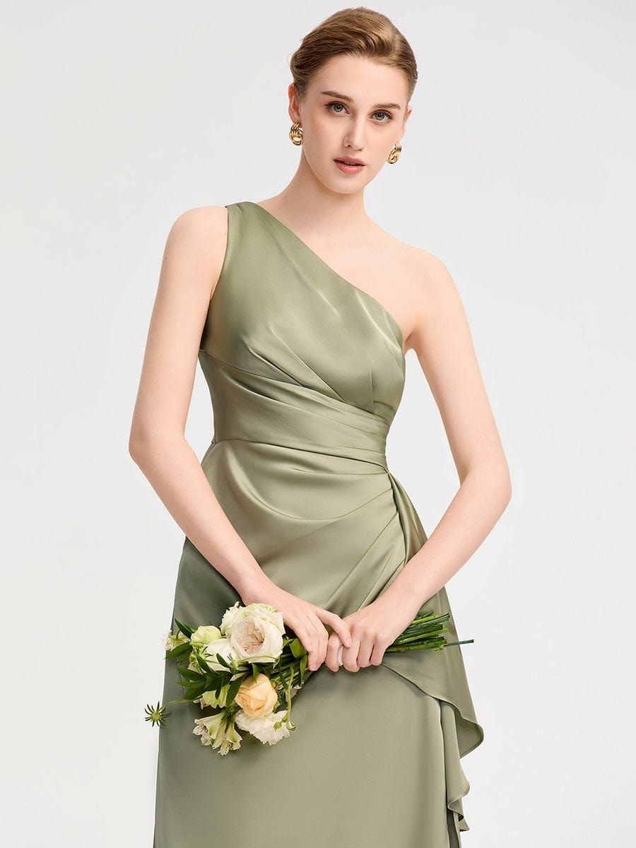 Robe d'invité de mariage trapèze en mousseline fluide à encolure ronde et longueur au genou #Couleur_Vert sauge