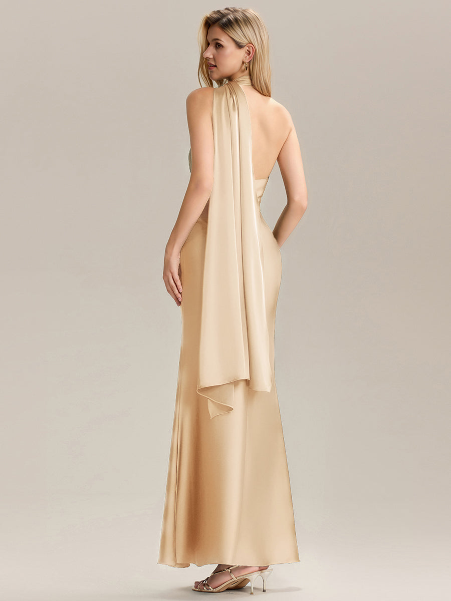 Robe de demoiselle d'honneur dos nu longueur sol à manches courtes #Couleur_Charbon