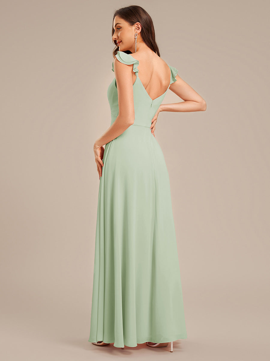 Robe de demoiselle d'honneur en mousseline à volants et bordure en laitue #Couleur_Menthe Verte