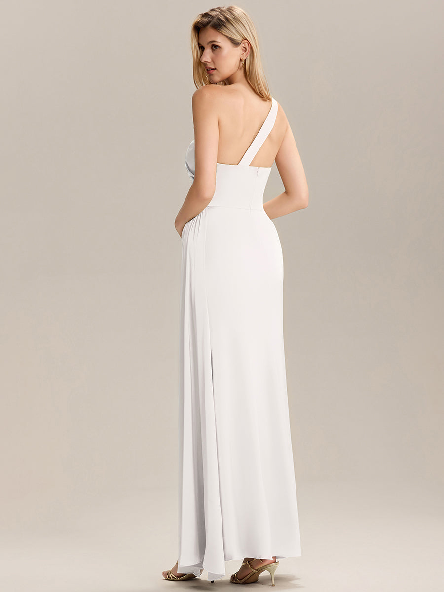Robe de demoiselle d'honneur asymétrique sans manches longue  #Couleur_Blanc