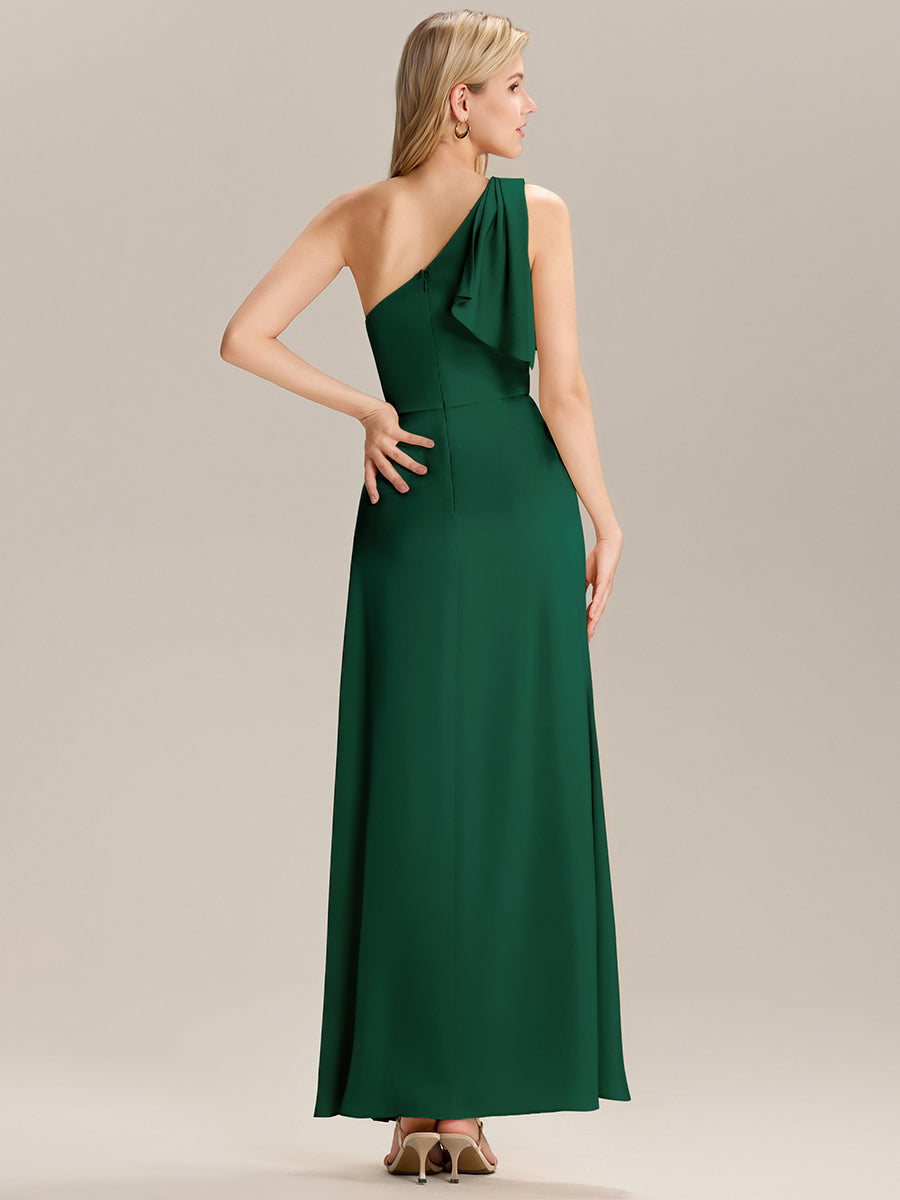 Robe longue asymétrique sans manches fente haute #Couleur_Vert Fonce