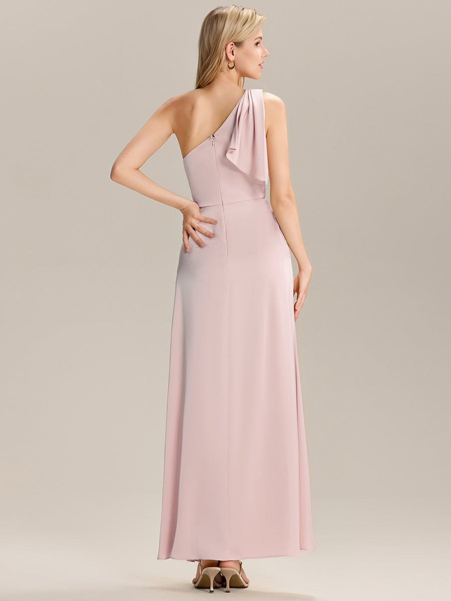 Robe longue asymétrique sans manches fente haute #Couleur_Rose